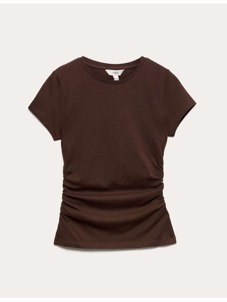 Marks & Spencer Gerafftes T-Shirt in schmaler Passform aus reiner Baumwolle Marks & Spencer braun