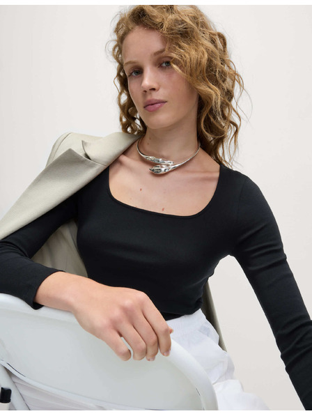 Marks & Spencer Top aus reiner Baumwolle mit eckigem Ausschnitt Marks & Spencer schwarz