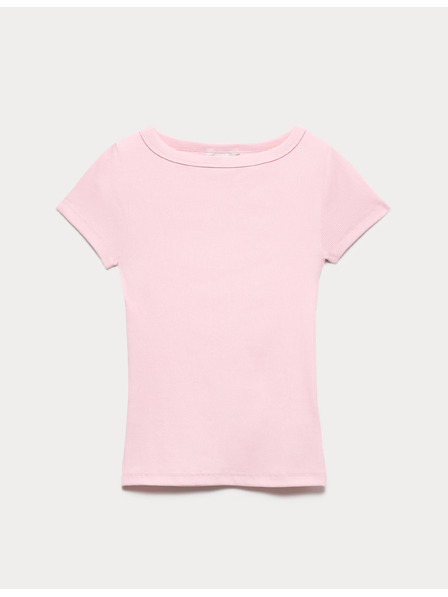 Marks & Spencer Geripptes T-Shirt mit Bootsausschnitt und hohem Baumwollanteil Marks & Spencer rosa
