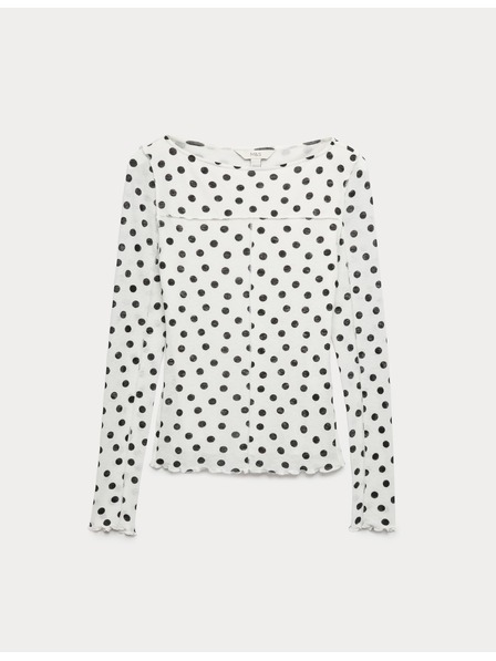 Marks & Spencer Jersey-Top mit Pünktchen und Rundhalsausschnitt aus Netzstoff Marks & Spencer weiß