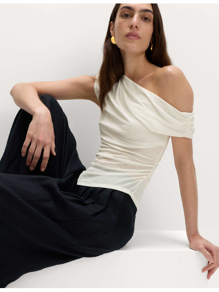 Marks & Spencer Gerafftes asymmetrisches Top mit Netzstoff Marks & Spencer creme