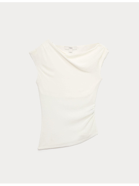 Marks & Spencer Gerafftes asymmetrisches Top mit Netzstoff Marks & Spencer creme