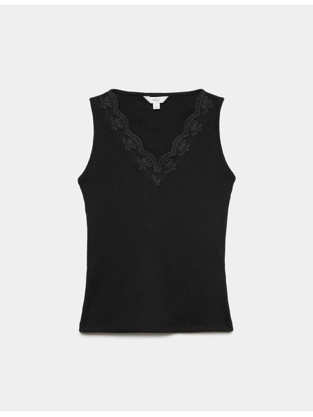 Marks & Spencer Geripptes Trägertop mit Spitzensaum Marks & Spencer schwarz