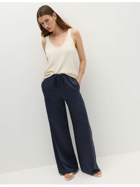Marks & Spencer Weite Hose mit Satinbesatz und Kordelzug Marks & Spencer marineblau