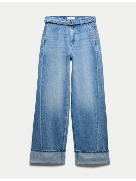 Marks & Spencer Jeans aus reiner Baumwolle mit Gürtel und weiten Beinen Marks & Spencer Marineblau