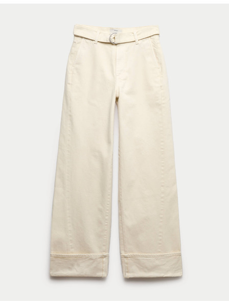 Marks & Spencer Jeans aus reiner Baumwolle mit Gürtel und weiten Beinen Marks & Spencer Creme
