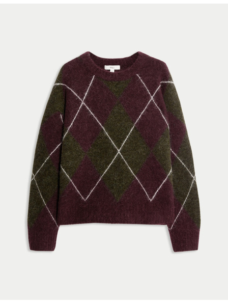 Marks & Spencer Pullover in Loose-Fit aus Wollmischung mit Rundhalsausschnitt und geometrischem Muster Marks & Spencer Rot
