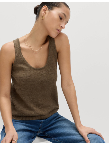 Marks & Spencer Strukturiertes Stricktop mit ovalem Ausschnitt aus Baumwollmischung Marks & Spencer grün