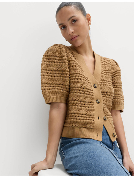 Marks & Spencer Verkürzter Pullover aus reiner Baumwolle mit gekräuselten Ärmeln Marks & Spencer braun