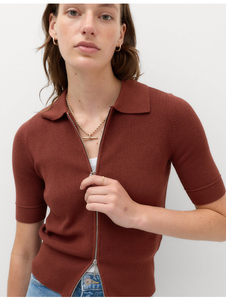 Marks & Spencer Strickjacke mit Stehkragen, Reißverschluss und schmaler Passform Marks & Spencer braun