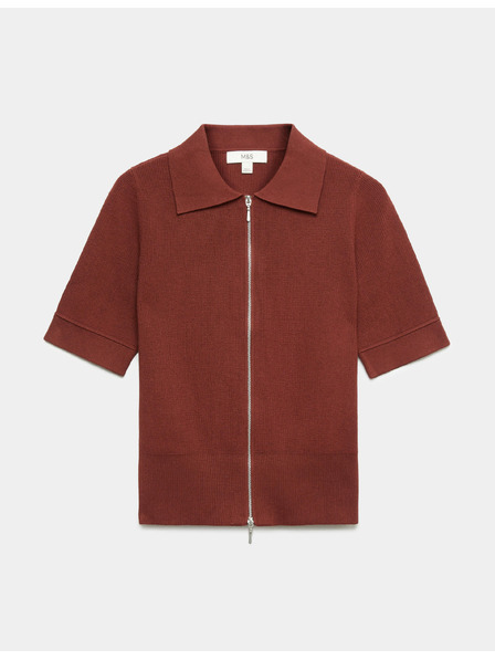 Marks & Spencer Strickjacke mit Stehkragen, Reißverschluss und schmaler Passform Marks & Spencer braun