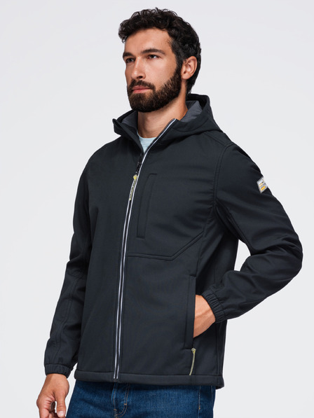 Ombre Clothing Herrenjacke SOFTSHELL mit Fleecefutter und Kapuze – schwarz V2 OM-JANP-0292 Ombre Clothing
