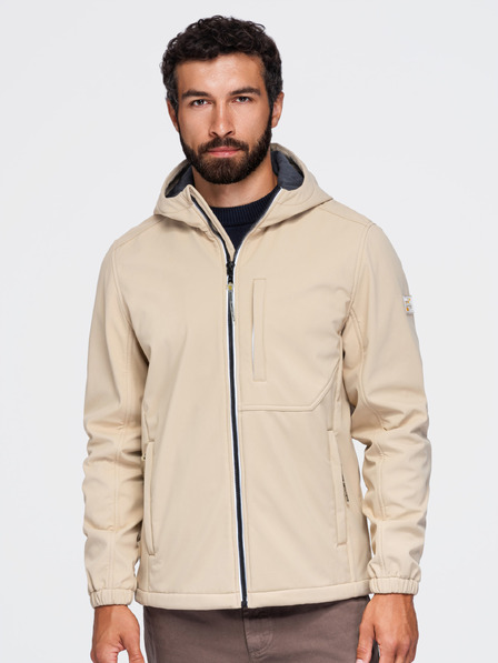 Ombre Clothing Herrenjacke SOFTSHELL mit Fleecefutter und Kapuze – sandfarben V4 OM-JANP-0292 Ombre Clothing