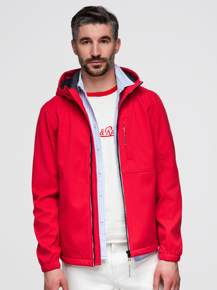 Ombre Clothing Herrenjacke SOFTSHELL mit Fleecefutter und Kapuze – rot V6 OM-JANP-0292 Ombre Clothing