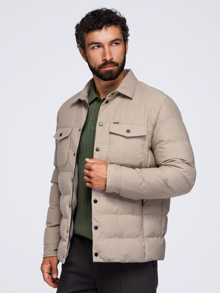 Ombre Clothing Herrenhemdenjacke mit klassischem Kragen gesteppt – schwarz V1 OM-JALP-0256 Ombre Clothing