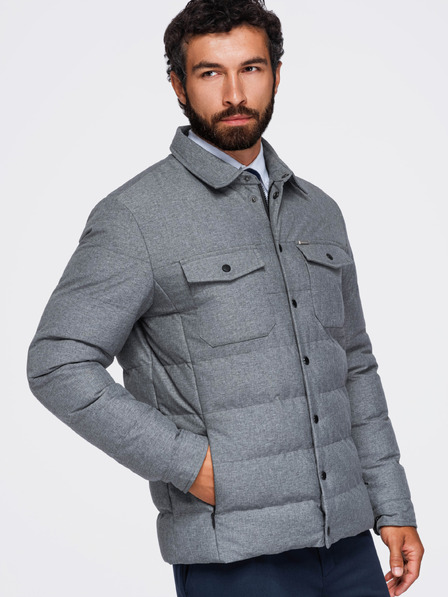 Ombre Clothing Gesteppte Herrenhemdenjacke mit Taschen – graumeliert V2 OM-JALP-0256 Ombre Clothing