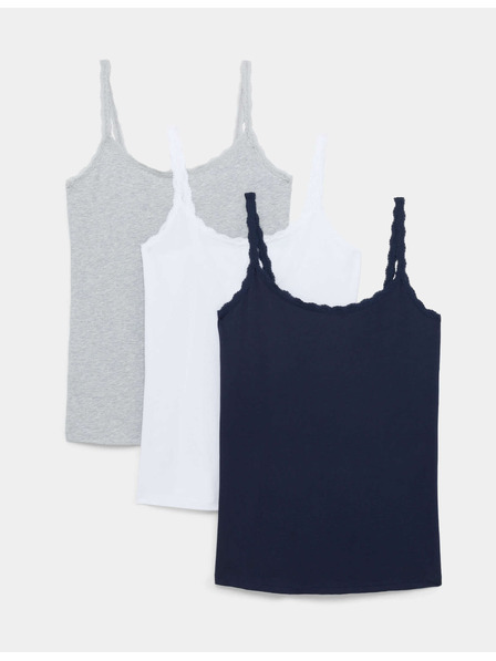 Marks & Spencer Top mit Spitzenrand und hohem Baumwollanteil, 3er-Pack Marks & Spencer marineblau