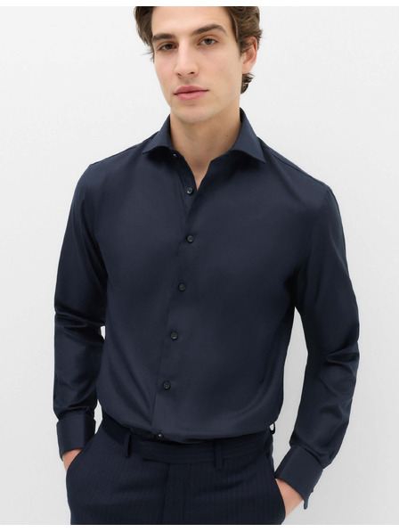 Marks & Spencer Twill-Slim-Fit-Hemd aus Luxusbaumwolle mit Doppelmanschette von Marks & Spencer, marineblau