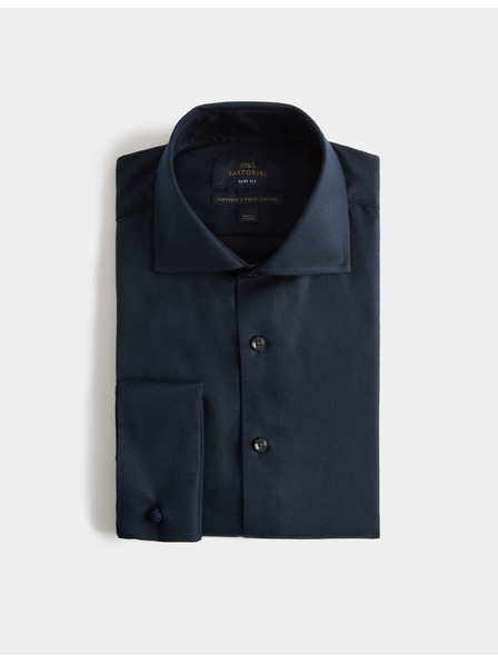 Marks & Spencer Twill-Slim-Fit-Hemd aus Luxusbaumwolle mit Doppelmanschette von Marks & Spencer, marineblau