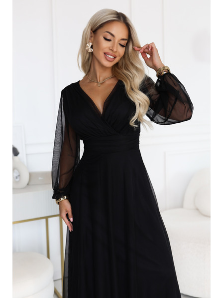 numoco NERISSA Elegantes Tüll-Maxikleid mit Wickelausschnitt - schwarz