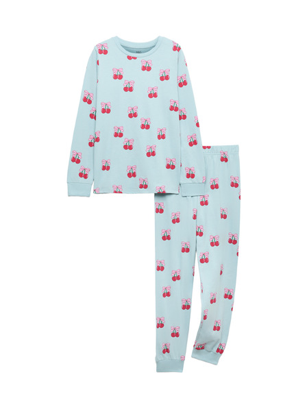 Marks & Spencer Pyjama mit hohem Baumwollanteil und Kirschdruck (12 Monate – 16 Jahre) Marks & Spencer Blau