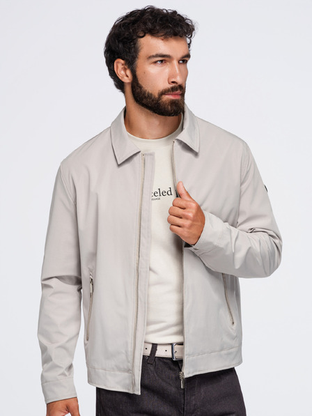 Ombre Clothing Herrenlichte Übergangsjacke mit Reißverschluss und klassischem Kragen – graubeige V2 OM-JANP-0224 Ombre Clothing