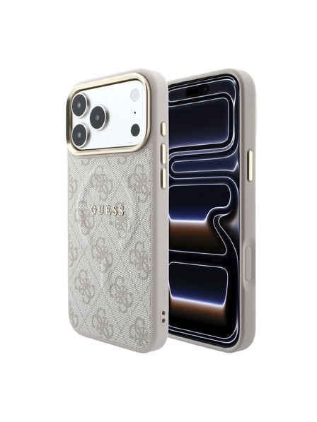 Guess Guess PU Leder 4G Gold Frame Embossed MagSafe Rückseitenschutz für iPhone 18 Pro Rosa