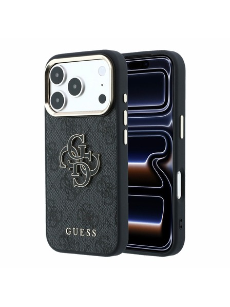 Guess Guess PU 4G Resin Metal Logo Rückseitenschutz für iPhone 18 Pro Schwarz