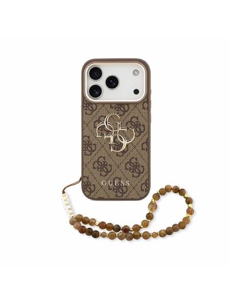 Guess Guess PU 4G Metal Logo Strap Rückseitenschutz für iPhone 18 Pro Braun