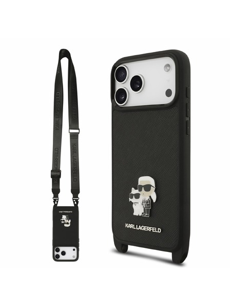 Karl Lagerfeld Karl Lagerfeld Saffiano Crossbody Riemen Karl and Choupette Schale für iPhone 18 Pro Schwarz