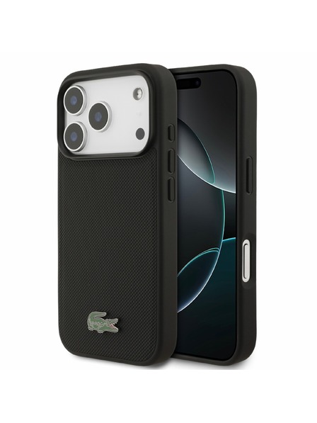 Lacoste Lacoste PVC Iconic Petit Pique Metal Logo MagSafe Rückenschale für iPhone 18 Pro Schwarz
