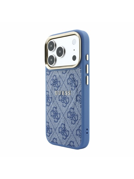 Guess Guess PU Leather 4G Gold Frame Embossed MagSafe Rückenschale für iPhone 18 Pro Max Blau