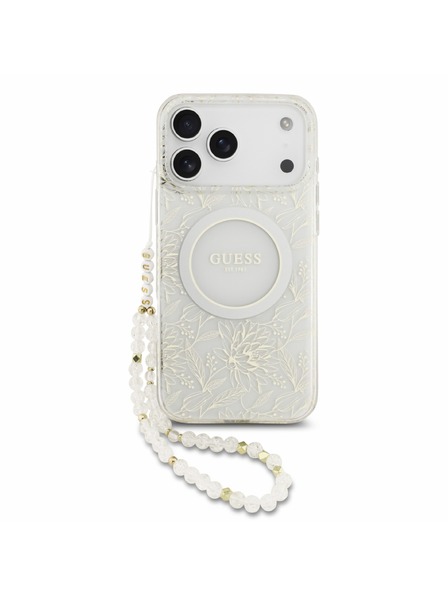 Guess Guess IML Flowers Allover Riemen MagSafe Rückenschale für iPhone 18 Pro Max Weiß