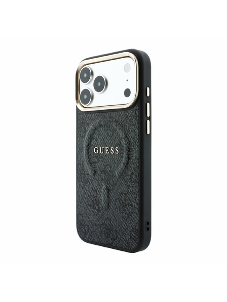Guess Guess PU Leather 4G Gold Frame Embossed MagSafe Rückenschale für iPhone 18 Pro Max Schwarz