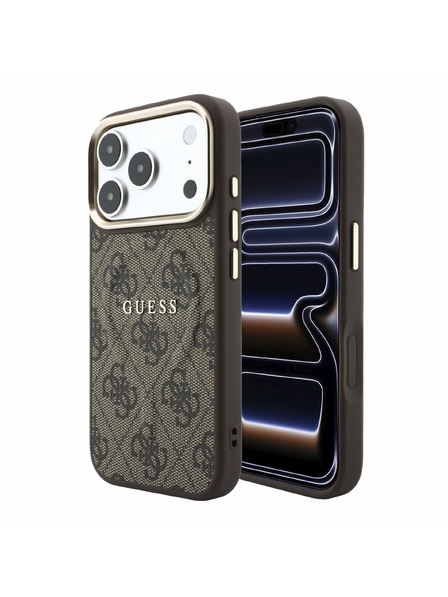 Guess Guess PU Leather 4G Gold Frame Embossed MagSafe Rückenschale für iPhone 18 Pro Max Braun