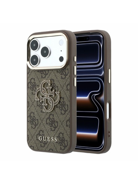 Guess Guess PU 4G Resin Metal Logo Rückenschale für iPhone 18 Pro Max Braun