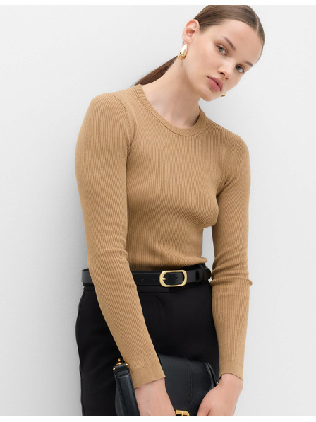 Marks & Spencer Figurbetonter gerippter Pullover mit Rundhalsausschnitt Marks & Spencer braun