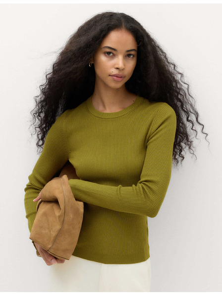 Marks & Spencer Figurbetonter gerippter Pullover mit Rundhalsausschnitt Marks & Spencer grün