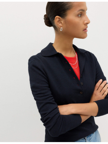 Marks & Spencer Figurbetonter Pullover mit Kragen und Wollanteil Marks & Spencer marineblau