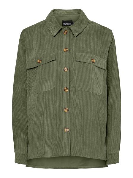 Pieces Damen-Kord-Hemd CORDUROY olivgrün