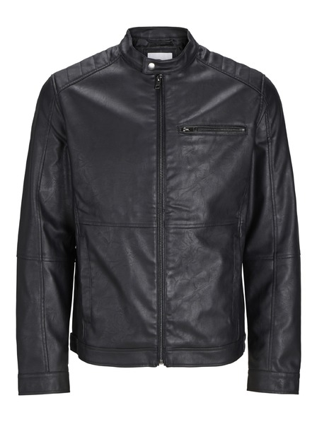 Jack & Jones JJEDYLAN schwarze Herren-Kunstlederjacke
