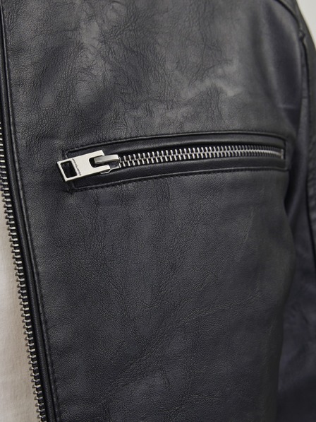 Jack & Jones JJEDYLAN schwarze Herren-Kunstlederjacke