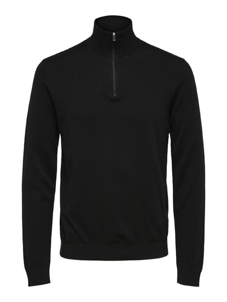 SELECTED Herrenpullover mit Reißverschluss am Kragen schwarz
