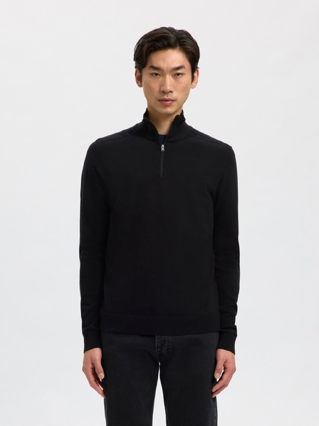 SELECTED Herrenpullover mit Reißverschluss am Kragen schwarz