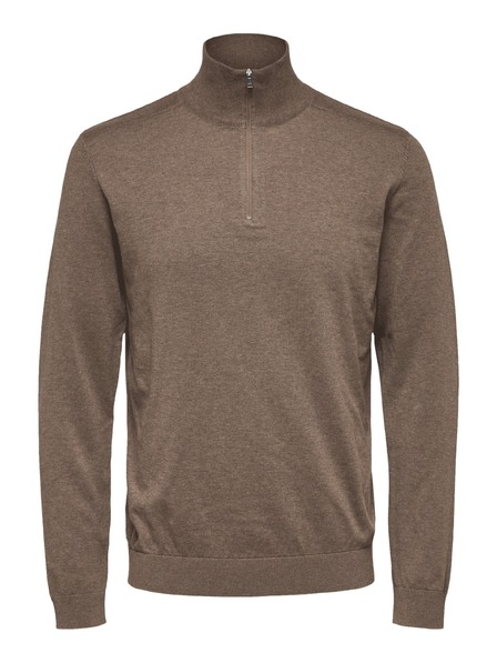 SELECTED Herrenpullover mit Reißverschluss am Kragen teak