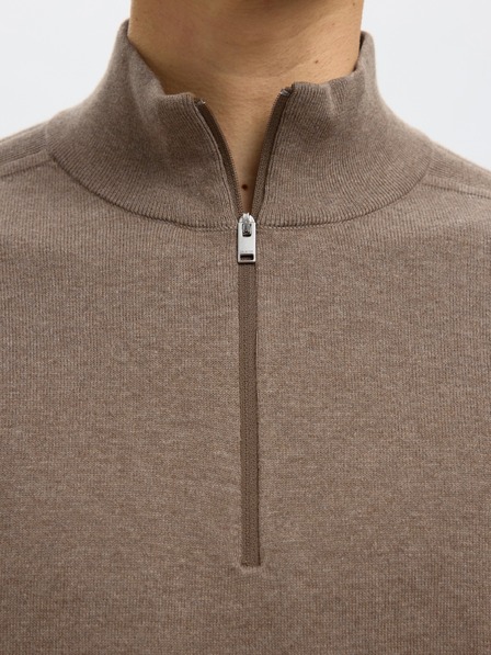 SELECTED Herrenpullover mit Reißverschluss am Kragen teak