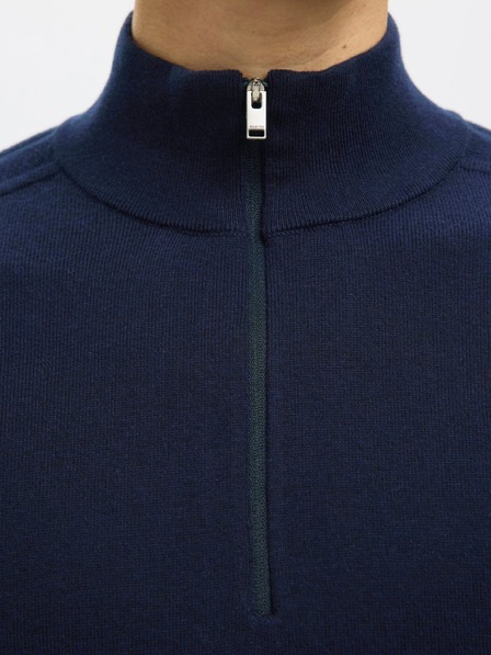 SELECTED Herrenpullover mit Reißverschluss am Kragen blau