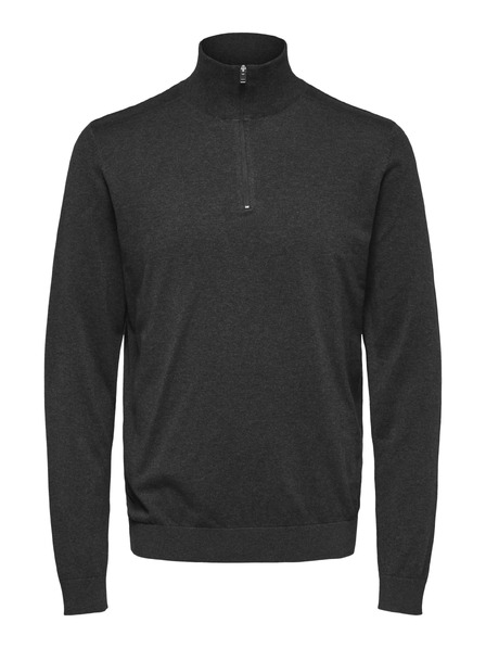 SELECTED Herrenpullover mit Reißverschluss am Kragen anthrazit