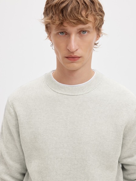 SELECTED Strukturierter Herrenpullover hellgrau