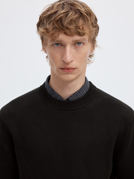 SELECTED Herrenstrukturierter Pullover schwarz